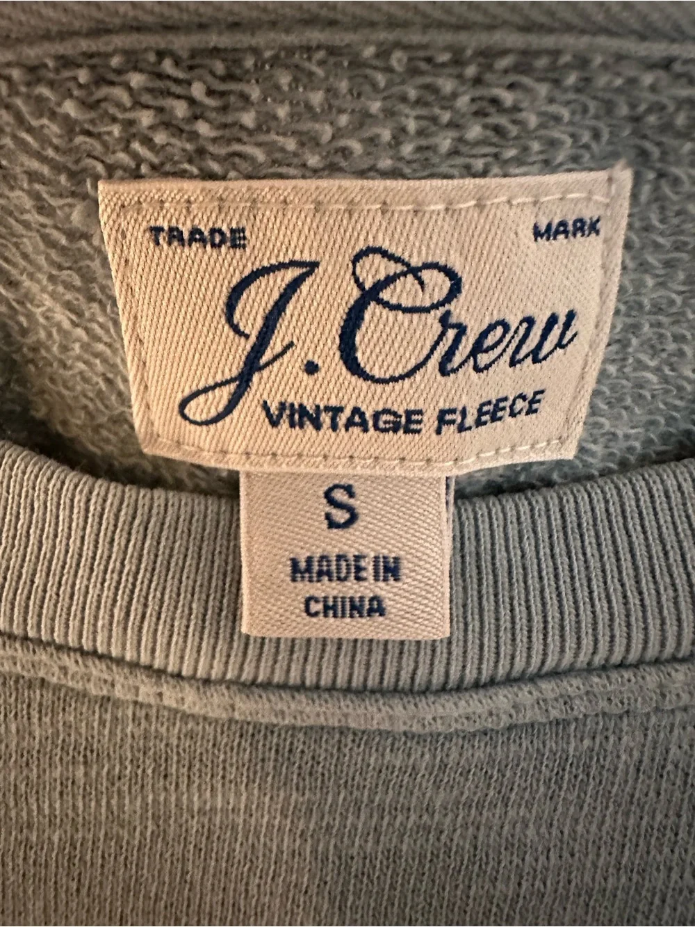 J.Crew Vintage Fleece Sweatshirt Blue Gray Crewneck Raglan Long Sleeve Size S